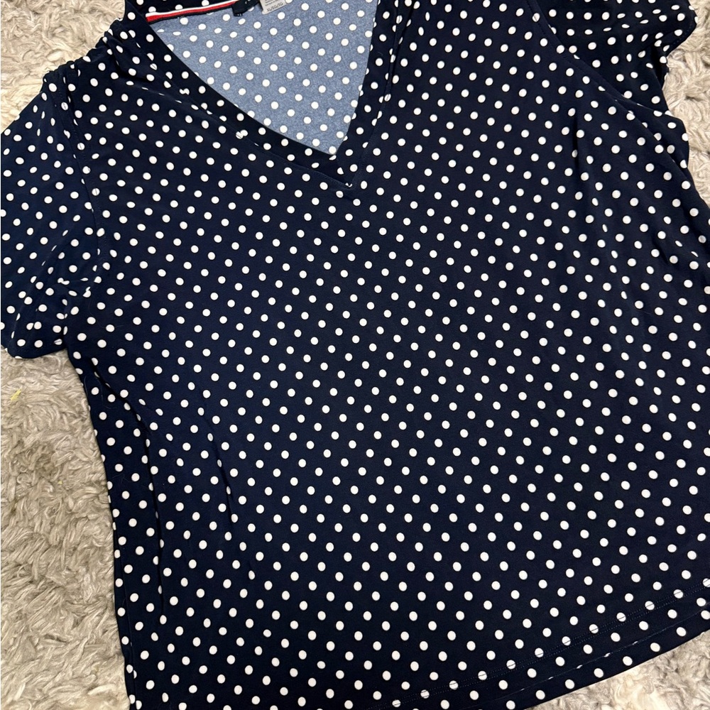 Tommy Hilfiger Blue and White Polka Dot Top